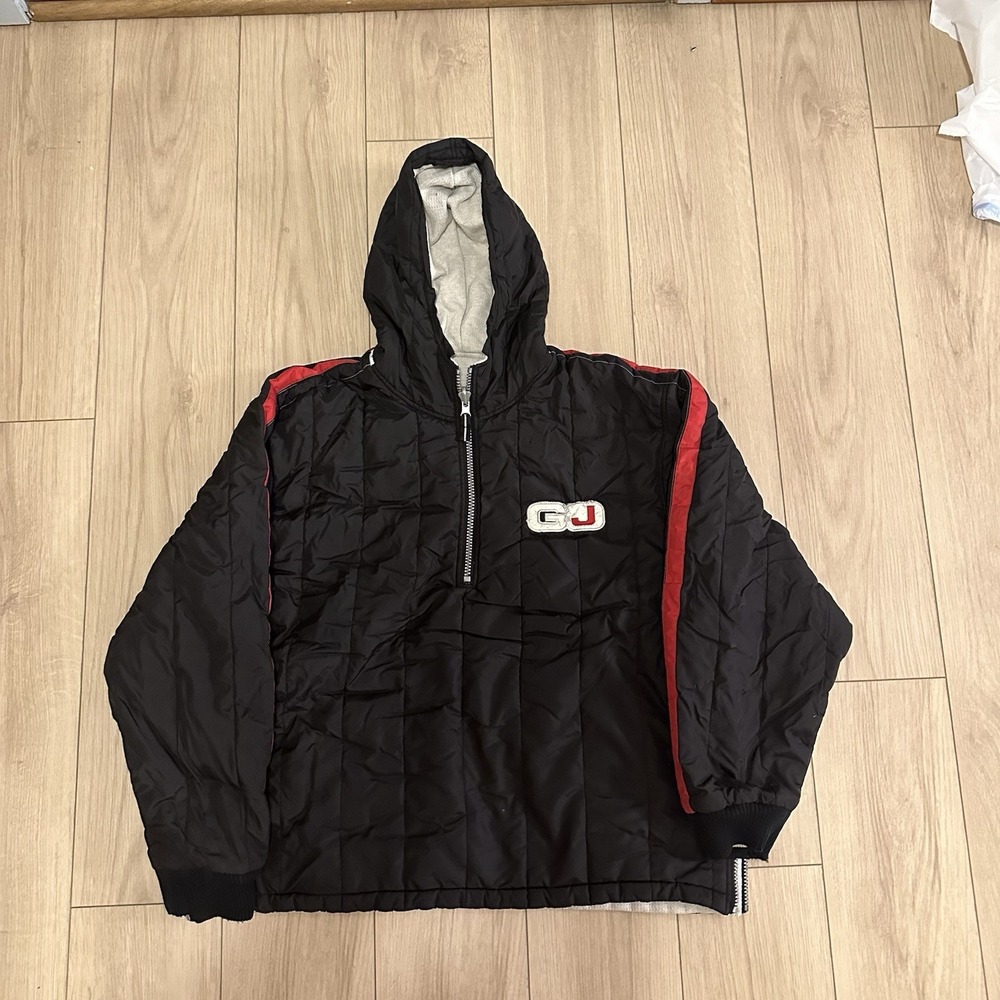 Vintage Guess Jeans Men's Reversible Hoodie Puffer Jacket XL 90s Hip Hop Y2K